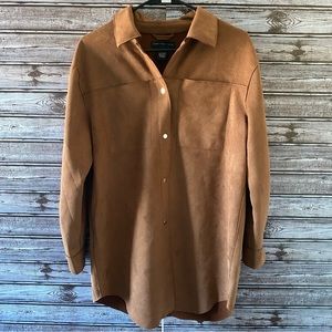 Joan Vass‎ New York Faux Leather Snap-Down Long-Sleeved Shirt/Jacket Size S